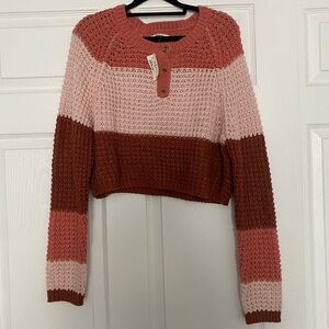 Aeropostale Striped Knit Sweater - Pink and Brown Large